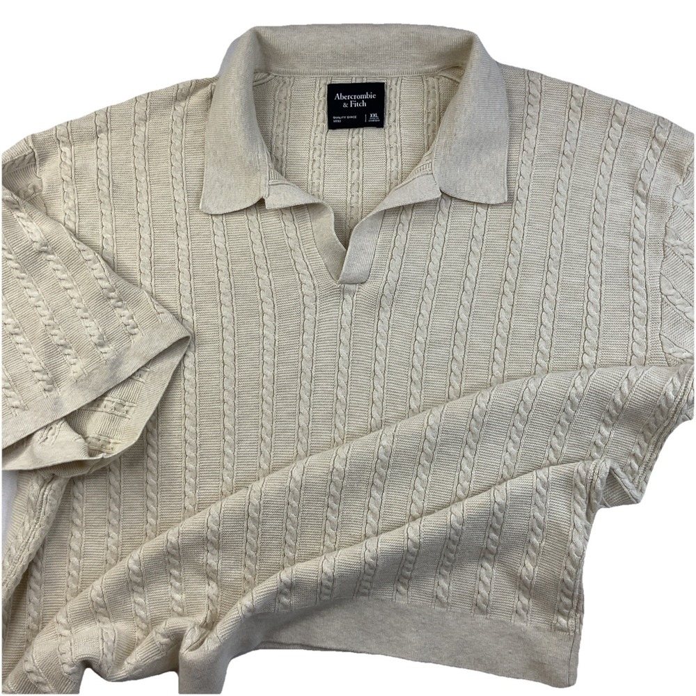 Abercrombie & Fitch Polo Shirt Mens 2XL Tan Textured Knit Johnny Collar Sweater